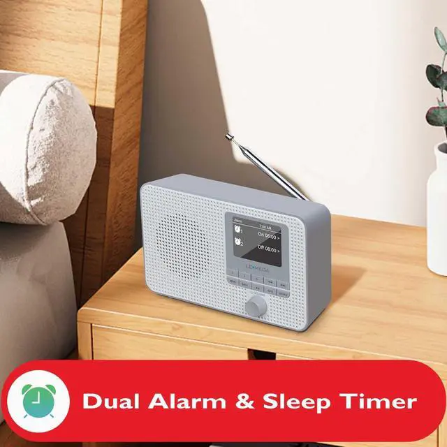 Alt view image 3 of 7 - IR1 Portable WiFi Internet Radio, FM Digital Radio, Bluetooth, Dual Alarms Clock,Sleep Snooze Timer,40 Presets,Headphone-Output, Colour Display,Batteries or Mains Powered Grey Finish