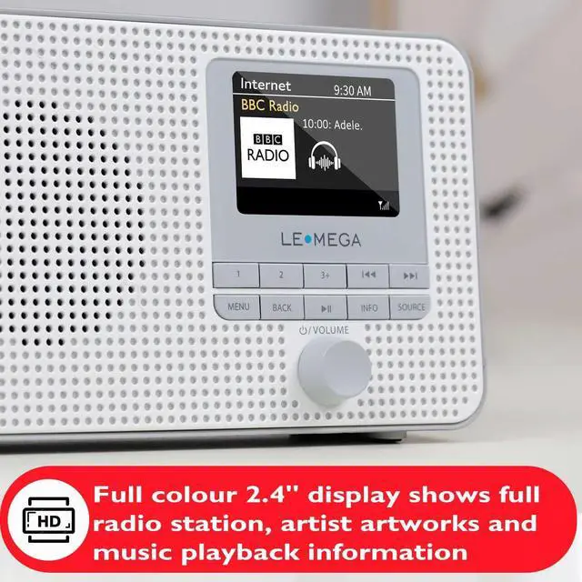 Alt view image 5 of 7 - IR1 Portable WiFi Internet Radio, FM Digital Radio, Bluetooth, Dual Alarms Clock,Sleep Snooze Timer,40 Presets,Headphone-Output, Colour Display,Batteries or Mains Powered Grey Finish