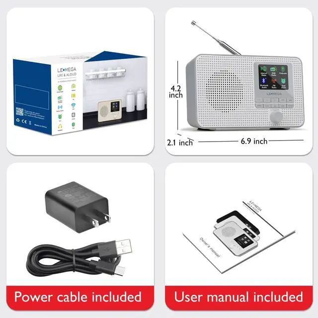 Alt view image 7 of 7 - IR1 Portable WiFi Internet Radio, FM Digital Radio, Bluetooth, Dual Alarms Clock,Sleep Snooze Timer,40 Presets,Headphone-Output, Colour Display,Batteries or Mains Powered Grey Finish
