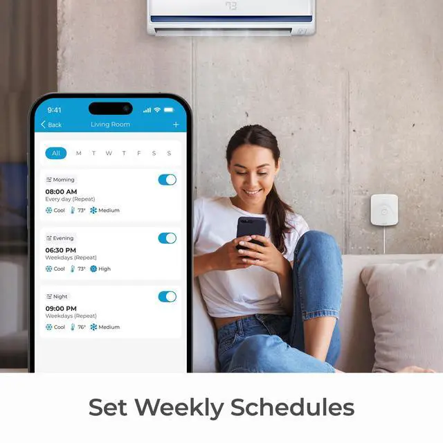 Alt view image 6 of 7 - Breez Eco | Smart AC Controller for Mini Split, Window, Portable ACS | WiFi, Alexa, Google, Siri Shortcuts, SmartThings, IFTTT, Free App, NO Subscriptions | Schedules, Geofencing, Comfy (White)