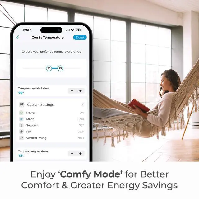 Alt view image 7 of 7 - Breez Eco | Smart AC Controller for Mini Split, Window, Portable ACS | WiFi, Alexa, Google, Siri Shortcuts, SmartThings, IFTTT, Free App, NO Subscriptions | Schedules, Geofencing, Comfy (White)