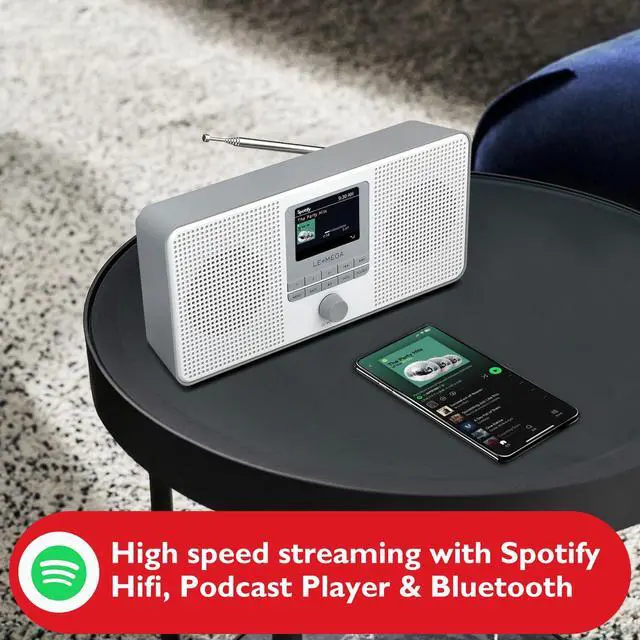 Alt view image 2 of 7 - IR4S Stereo WiFi Internet Radio,FM Digital Radio, Spotify Connect, Bluetooth Speaker, Dual Alarms Clock, 40 Presets, Headphone-Output, Batteries or Mains Powered Gray Finish