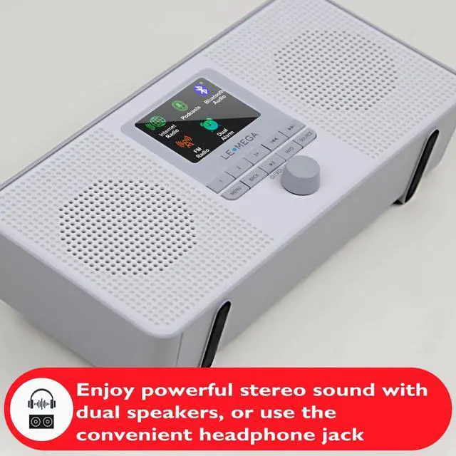 Alt view image 5 of 7 - IR4S Stereo WiFi Internet Radio,FM Digital Radio, Spotify Connect, Bluetooth Speaker, Dual Alarms Clock, 40 Presets, Headphone-Output, Batteries or Mains Powered Gray Finish
