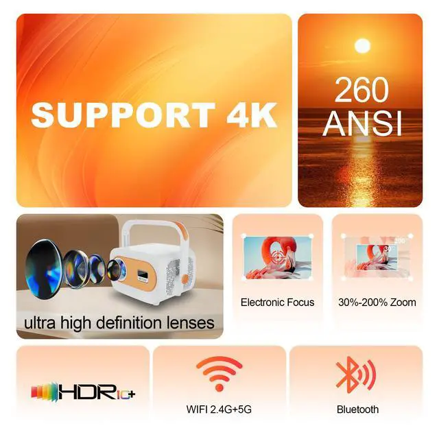 Alt view image 2 of 6 - Mini Projector Built-in Apps, Portable Projector with WiFi and Bluetooth