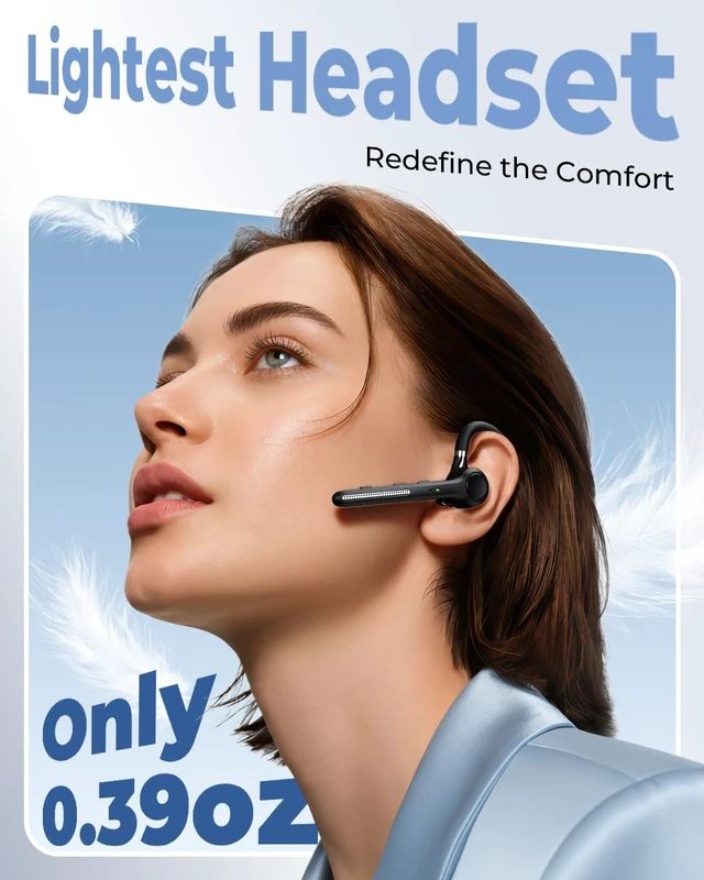 Alt view image 4 of 7 - Bluetooth Headset V5.4,USB Dongle Wireless Earpiece with Mic for Work | 500mAh Charging Case,50H Talk Time,Dual connect & Mute,ENC Noise Cancelling Lightest Headphones for Work Trucker