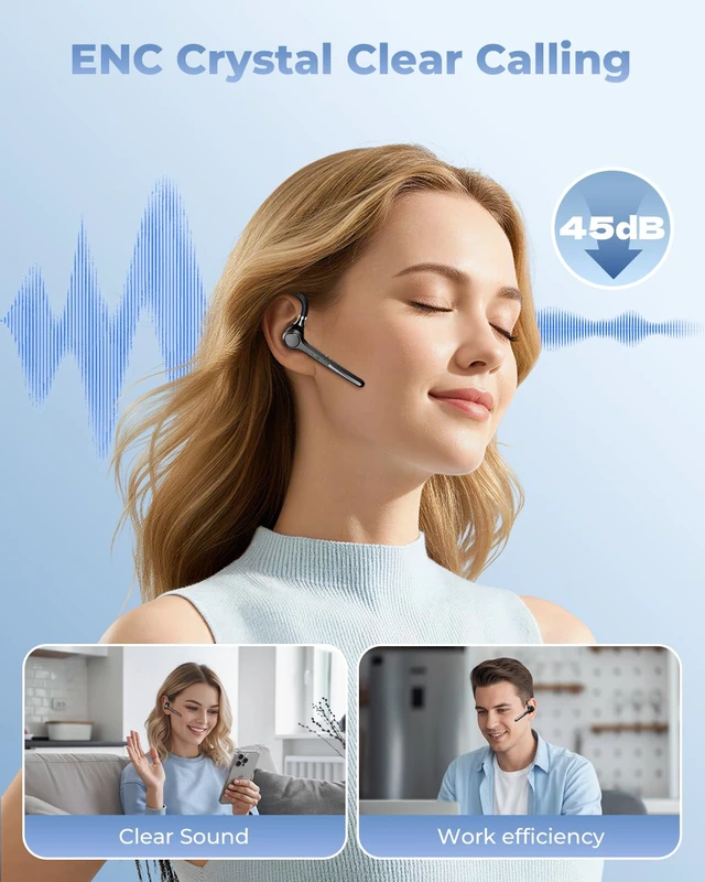 Alt view image 5 of 7 - Bluetooth Headset V5.4,USB Dongle Wireless Earpiece with Mic for Work | 500mAh Charging Case,50H Talk Time,Dual connect & Mute,ENC Noise Cancelling Lightest Headphones for Work Trucker