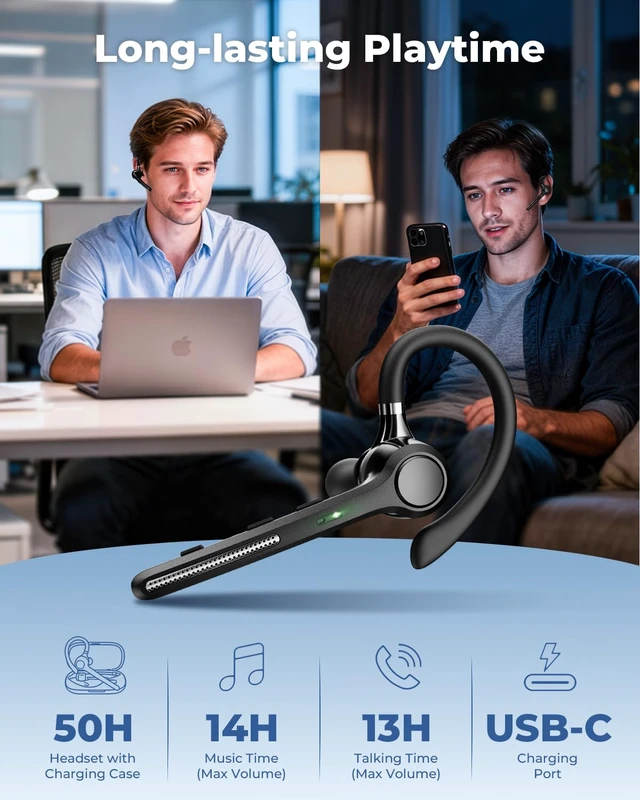 Alt view image 6 of 7 - Bluetooth Headset V5.4,USB Dongle Wireless Earpiece with Mic for Work | 500mAh Charging Case,50H Talk Time,Dual connect & Mute,ENC Noise Cancelling Lightest Headphones for Work Trucker