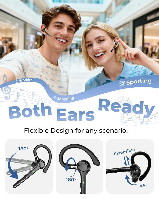 Alt view image 7 of 7 - Bluetooth Headset V5.4,USB Dongle Wireless Earpiece with Mic for Work | 500mAh Charging Case,50H Talk Time,Dual connect & Mute,ENC Noise Cancelling Lightest Headphones for Work Trucker