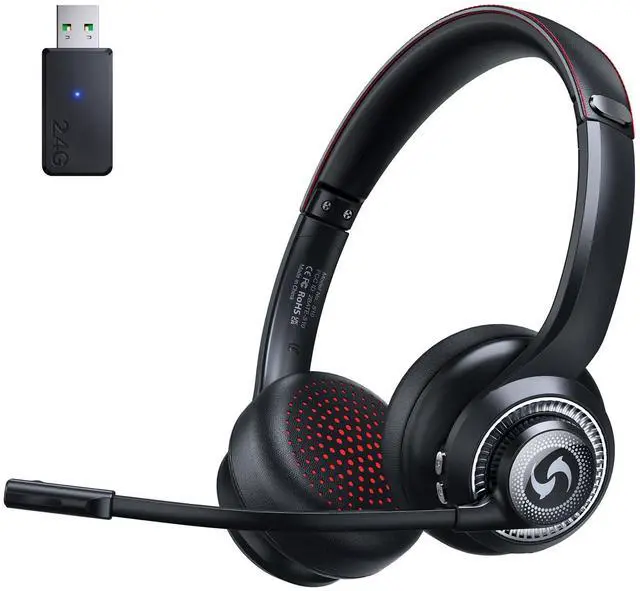 Main image of Wireless Headset with Mic for Work, Dual-Mode Bluetooth & 2.4GHz Dongle, 50H Talk Time, Headphone with mic ENC Noise Cancelling fit for Teams/Zoom, Glasses-Friendly