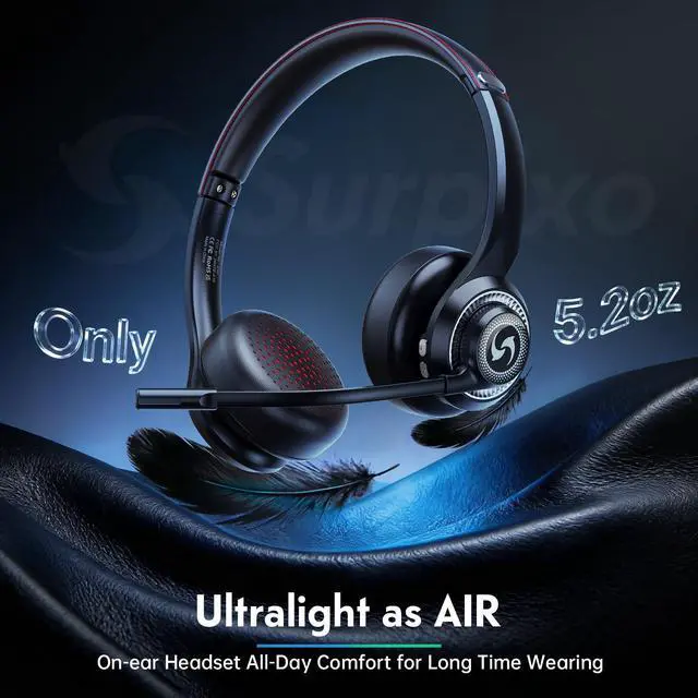 Alt view image 7 of 7 - Wireless Headset with Mic for Work, Dual-Mode Bluetooth & 2.4GHz Dongle, 50H Talk Time, Headphone with mic ENC Noise Cancelling fit for Teams/Zoom, Glasses-Friendly