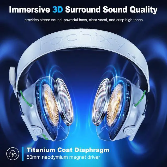 Alt view image 2 of 7 - VK81 Wireless Gaming Headset for PS5, PC, PS4, Switch and Mobile, 2.4GHz USB/Type-C Low Latency Connection, Bluetooth 5.4 Headset with ENC Mic, 50mm Drivers, RGB