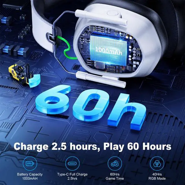 Alt view image 5 of 7 - VK81 Wireless Gaming Headset for PS5, PC, PS4, Switch and Mobile, 2.4GHz USB/Type-C Low Latency Connection, Bluetooth 5.4 Headset with ENC Mic, 50mm Drivers, RGB