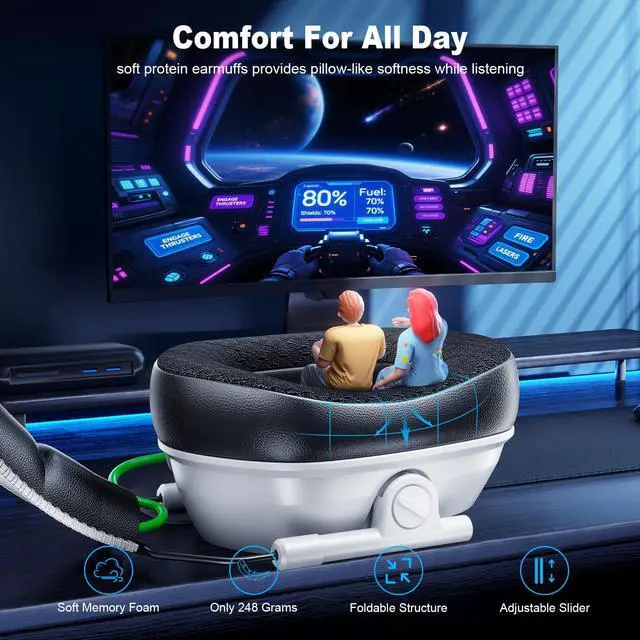 Alt view image 6 of 7 - VK81 Wireless Gaming Headset for PS5, PC, PS4, Switch and Mobile, 2.4GHz USB/Type-C Low Latency Connection, Bluetooth 5.4 Headset with ENC Mic, 50mm Drivers, RGB