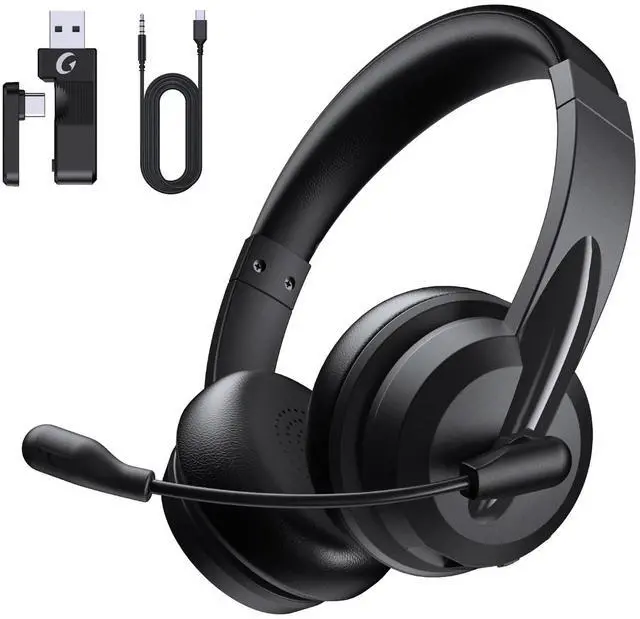 Main image of Wireless Headset with Mic for Work with AI Noise Cancelling Mic for Clear Calls, Bluetooth V5.3 Headphones with Microphone to USB A/C Dongle & Mic Mute for Computer Laptop PC iPhone (Black)