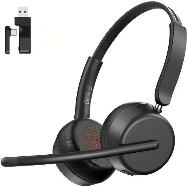 Main image of Wireless Headset with Mic for Work, Bluetooth 5.4 Headphones with AI Noise-Canceling Mic for Clear Calls, Computer Headset with Mic Mute & USB A/C Dongle for PC, Computer, Laptop
