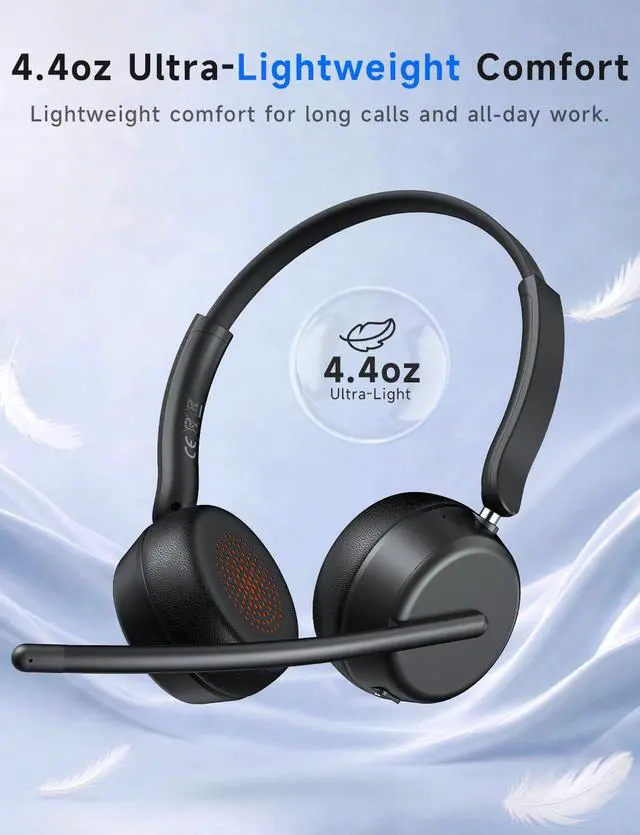 Alt view image 4 of 7 - Wireless Headset with Mic for Work, Bluetooth 5.4 Headphones with AI Noise-Canceling Mic for Clear Calls, Computer Headset with Mic Mute & USB A/C Dongle for PC, Computer, Laptop