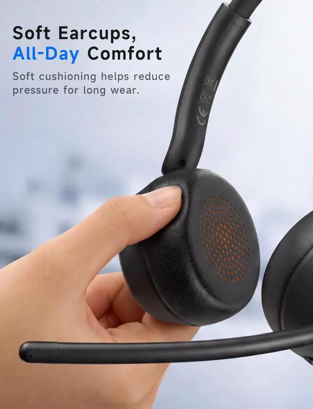 Alt view image 5 of 7 - Wireless Headset with Mic for Work, Bluetooth 5.4 Headphones with AI Noise-Canceling Mic for Clear Calls, Computer Headset with Mic Mute & USB A/C Dongle for PC, Computer, Laptop