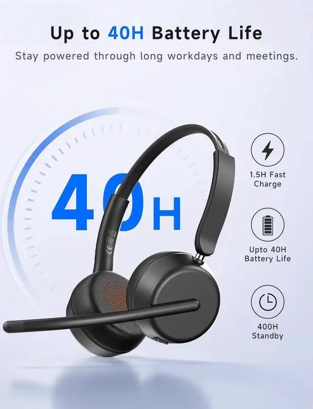 Alt view image 6 of 7 - Wireless Headset with Mic for Work, Bluetooth 5.4 Headphones with AI Noise-Canceling Mic for Clear Calls, Computer Headset with Mic Mute & USB A/C Dongle for PC, Computer, Laptop