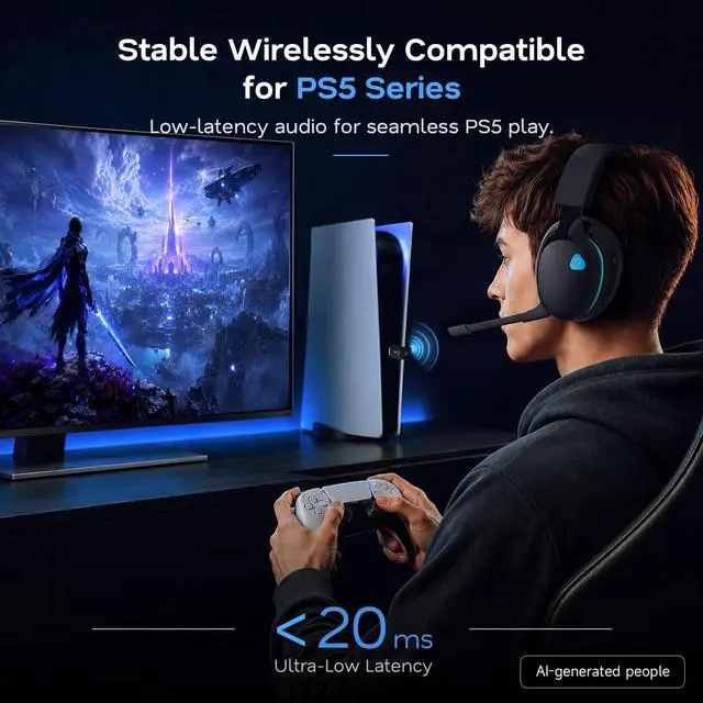 Alt view image 2 of 7 - 2.4GHz Wireless Gaming Headphones for PS5, PS4 Fortnite & Call of Duty/FPS Gamers, PC, Switch, Bluetooth 6.0 Gaming Headset with Noise Canceling Mic, 7.1 Virtual Surround, 45Hr Battery -Black
