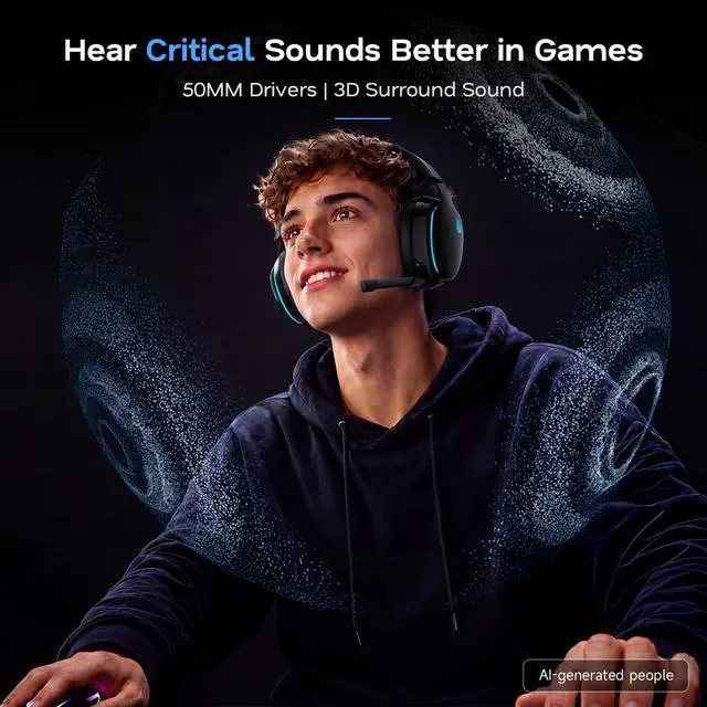 Alt view image 3 of 7 - 2.4GHz Wireless Gaming Headphones for PS5, PS4 Fortnite & Call of Duty/FPS Gamers, PC, Switch, Bluetooth 6.0 Gaming Headset with Noise Canceling Mic, 7.1 Virtual Surround, 45Hr Battery -Black