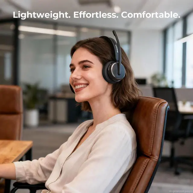 Alt view image 5 of 7 - Wireless Headset with Mic for Work, Bluetooth 6.0 Headset with Microphone for PC, 65H AI Noise Cancelling Mic, 60ft Range, USB Dongle & Charging Base, On-Ear Headphones for Teams Zoom Call Center