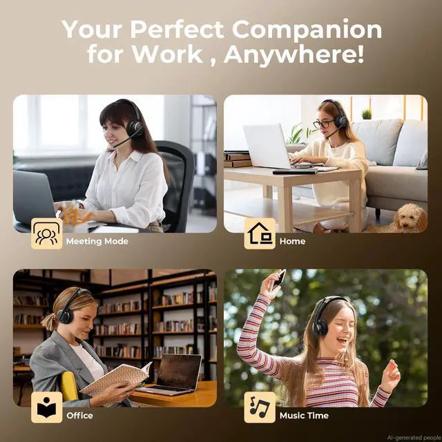Alt view image 7 of 7 - Wireless Headset with Mic for Work, Bluetooth 6.0 Headset with Microphone for PC, 65H AI Noise Cancelling Mic, 60ft Range, USB Dongle & Charging Base, On-Ear Headphones for Teams Zoom Call Center