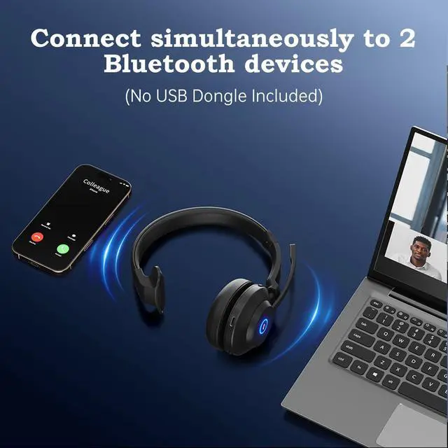 Alt view image 4 of 7 - Bluetooth Wireless Headset with Mic for Work, Advanced Noise Reduction Microphone, Clear Calls - Comfortable On-Ear Headphones, Bluetooth 5.3, Applicable to PC, Zoom(Without USB Dongle)