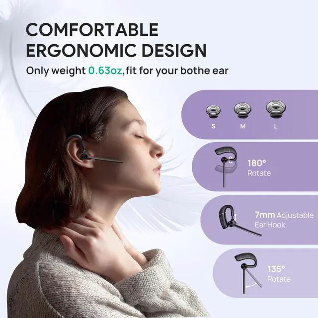 Alt view image 3 of 7 - Single Ear Bluetooth Headsets BH71 Lite,Wireless Headset with Mic for Work,Bluetooth Earpiece Connect Cell Phone/Mobile/Laptops,Teams Zoom Certified,Mute Function