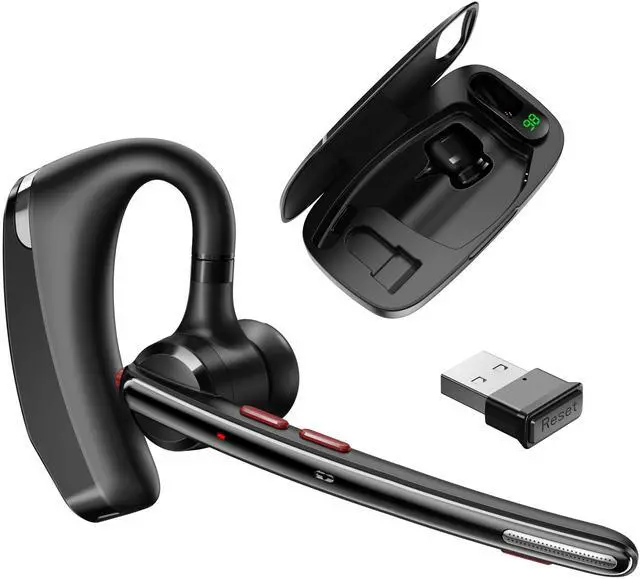 Main image of Bluetooth Headset V5.3, Wireless Headset with Dual Noise-Canceling Mics, Portable Charging Case, 300H Standby Time, Hands Free Headphones for PC/Cell Phones, Trucker/Office/Work