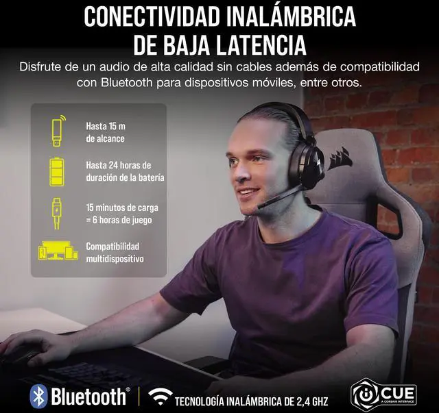 Alt view image 2 of 7 - HS55 Wireless Multiplatform Lightweight Gaming Headset with Bluetooth - Dolby 7.1 Surround Sound - iCUE Compatible - PC, PS5, PS4, Nintendo Switch, Mobile - Black
