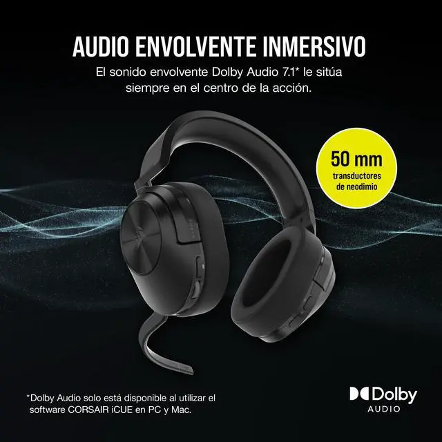 Alt view image 3 of 7 - HS55 Wireless Multiplatform Lightweight Gaming Headset with Bluetooth - Dolby 7.1 Surround Sound - iCUE Compatible - PC, PS5, PS4, Nintendo Switch, Mobile - Black
