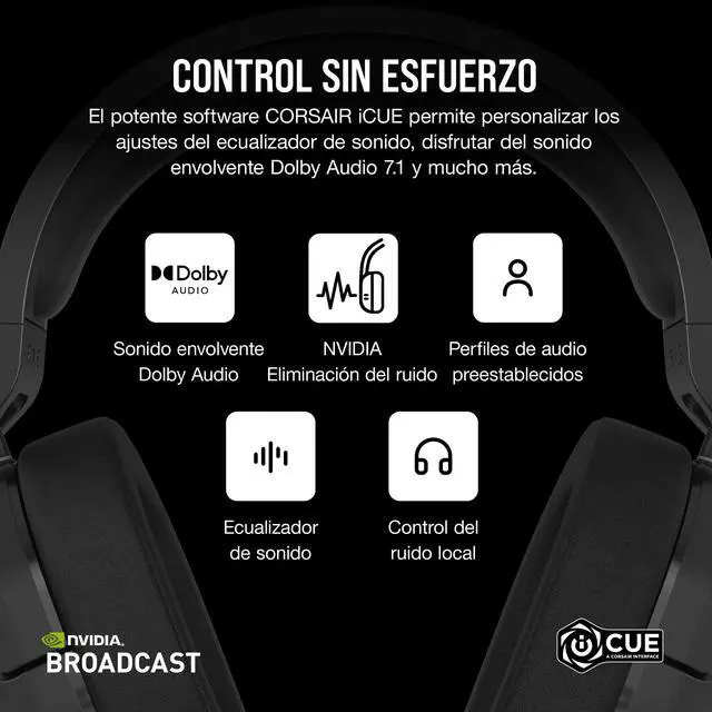 Alt view image 6 of 7 - HS55 Wireless Multiplatform Lightweight Gaming Headset with Bluetooth - Dolby 7.1 Surround Sound - iCUE Compatible - PC, PS5, PS4, Nintendo Switch, Mobile - Black