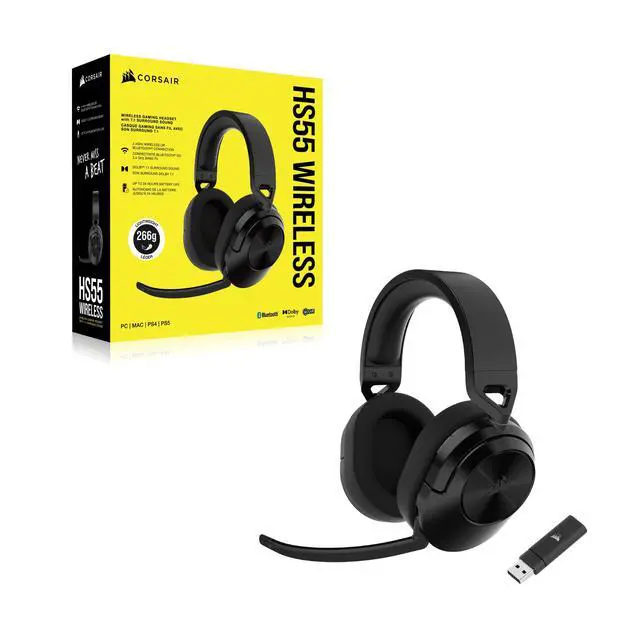 Alt view image 7 of 7 - HS55 Wireless Multiplatform Lightweight Gaming Headset with Bluetooth - Dolby 7.1 Surround Sound - iCUE Compatible - PC, PS5, PS4, Nintendo Switch, Mobile - Black