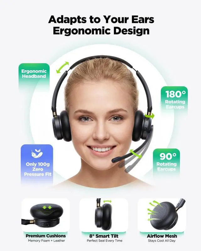 Alt view image 2 of 7 - Wireless Headset with Mic for Work,Bluetooth Headset for Clear Call Meeting, Work Headset with Charge Stand for Remote & Office, Bluetooth 5.3 & 2.4G Headset for PC, Phone, Teams, Zoom - OHR689