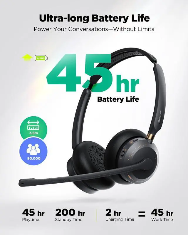 Alt view image 6 of 7 - Wireless Headset with Mic for Work,Bluetooth Headset for Clear Call Meeting, Work Headset with Charge Stand for Remote & Office, Bluetooth 5.3 & 2.4G Headset for PC, Phone, Teams, Zoom - OHR689