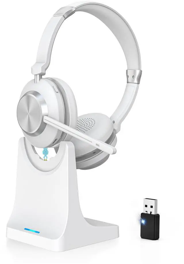 Main image of Wireless Headset with Mic for Work, Bluetooth Headphone with Microphone, AI Noise Canceling Mic & Mute, Wireless Headset with USB Dongle & Charging Dock for PC/Cell Phones/Call Center/Teams