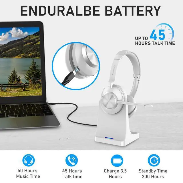 Alt view image 3 of 7 - Wireless Headset with Mic for Work, Bluetooth Headphone with Microphone, AI Noise Canceling Mic & Mute, Wireless Headset with USB Dongle & Charging Dock for PC/Cell Phones/Call Center/Teams