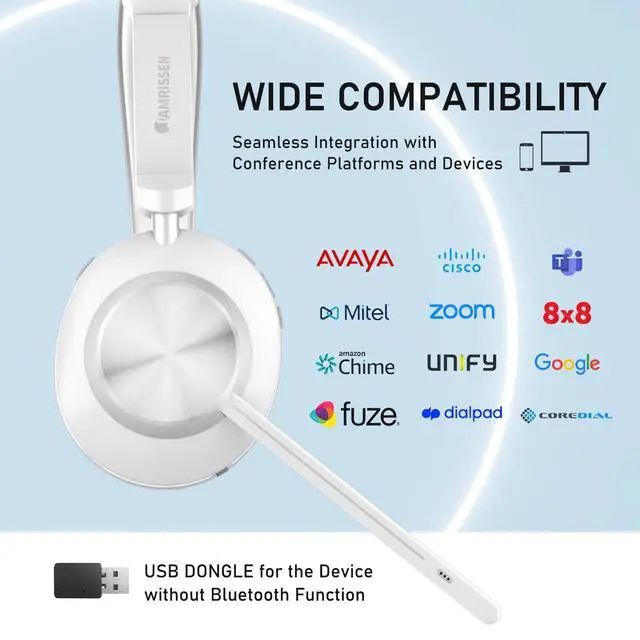 Alt view image 6 of 7 - Wireless Headset with Mic for Work, Bluetooth Headphone with Microphone, AI Noise Canceling Mic & Mute, Wireless Headset with USB Dongle & Charging Dock for PC/Cell Phones/Call Center/Teams