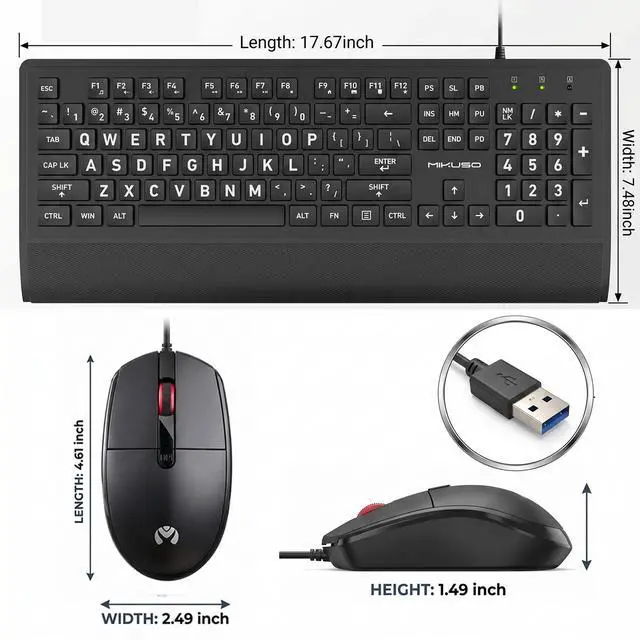 Alt view image 7 of 7 - Large Print Keyboard Mouse Combo for Seniors, Wired 3-in-1 Set