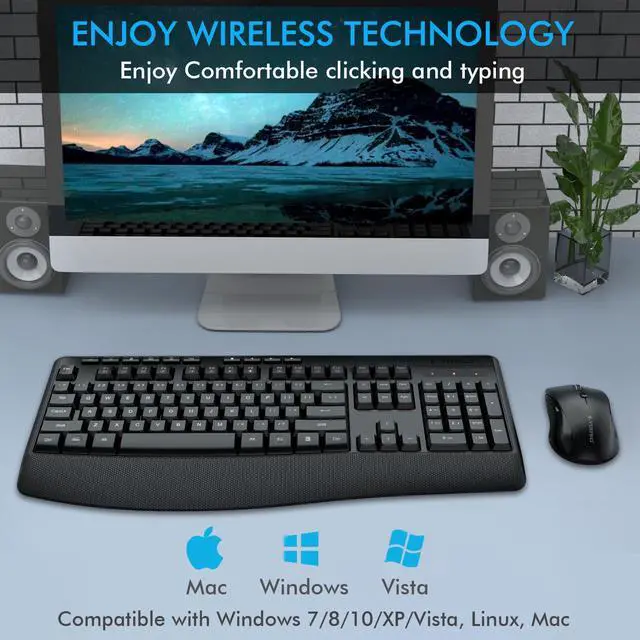 Alt view image 7 of 7 - Wireless Keyboard and Mouse Combo, 2.4GHz Full Sized Ergonomic Wireless Keyboard with Wrist Rest, 3 DPI Adjustable and 6 Buttons Cordless USB Mouse for Computer, Laptop, PC, Windows (Black)
