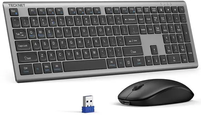 Main image of Wireless Keyboard and Mouse Combo, Rechargeable Ultra-Slim Full-Size Keyboard with 12 Multimedia Keys and Silent Click Mouse, 2.4G Plug and Play, Compatible with PC/Laptop/Smart TV - Grey