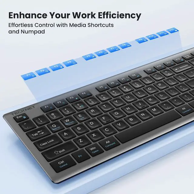 Alt view image 6 of 7 - Wireless Keyboard and Mouse Combo, Rechargeable Ultra-Slim Full-Size Keyboard with 12 Multimedia Keys and Silent Click Mouse, 2.4G Plug and Play, Compatible with PC/Laptop/Smart TV - Grey