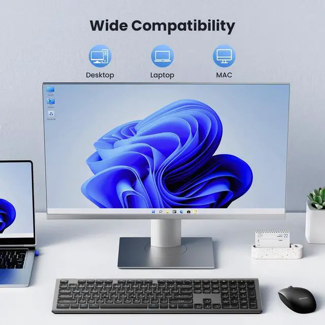Alt view image 7 of 7 - Wireless Keyboard and Mouse Combo, Rechargeable Ultra-Slim Full-Size Keyboard with 12 Multimedia Keys and Silent Click Mouse, 2.4G Plug and Play, Compatible with PC/Laptop/Smart TV - Grey