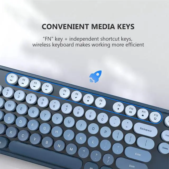 Alt view image 6 of 7 - Wireless Keyboard and Mouse Combo, 2.4 GHz Full-Size Retro Round Keyboard and Mouse, Plug and Play, 8 Multimedia & Shortcut Keys for Mac, Windows, Laptop/Desktop/PC - Blue Gradient