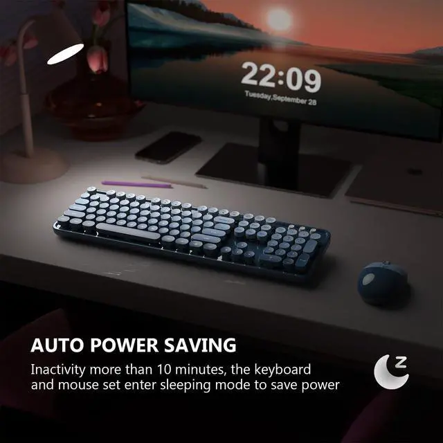 Alt view image 7 of 7 - Wireless Keyboard and Mouse Combo, 2.4 GHz Full-Size Retro Round Keyboard and Mouse, Plug and Play, 8 Multimedia & Shortcut Keys for Mac, Windows, Laptop/Desktop/PC - Blue Gradient