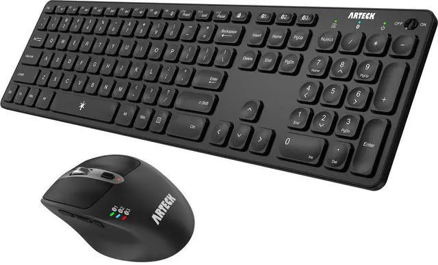 Main image of Universal Multi-Device Bluetooth Keyboard and Mouse Full Size Wireless Bluetooth Keyboard and Ergonomic Mouse Set for Windows, iOS, Android, Computer Desktop PC Laptop iPad Tablet Smartphone