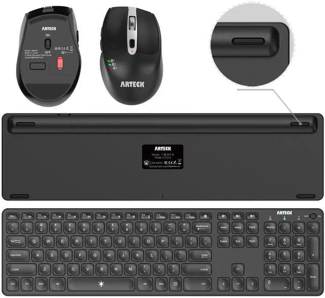 Alt view image 3 of 7 - Universal Multi-Device Bluetooth Keyboard and Mouse Full Size Wireless Bluetooth Keyboard and Ergonomic Mouse Set for Windows, iOS, Android, Computer Desktop PC Laptop iPad Tablet Smartphone