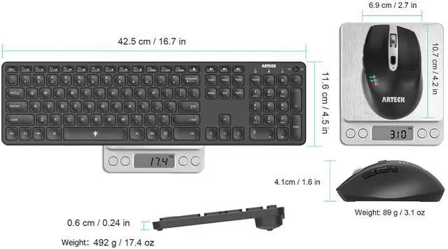 Alt view image 6 of 7 - Universal Multi-Device Bluetooth Keyboard and Mouse Full Size Wireless Bluetooth Keyboard and Ergonomic Mouse Set for Windows, iOS, Android, Computer Desktop PC Laptop iPad Tablet Smartphone