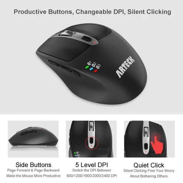 Alt view image 4 of 7 - Universal Multi-Device Bluetooth Keyboard and Mouse Full Size Wireless Bluetooth Keyboard and Ergonomic Mouse Set for Windows, iOS, Android, Computer Desktop PC Laptop iPad Tablet Smartphone