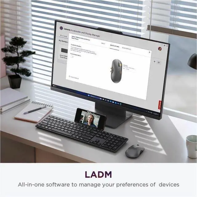Alt view image 2 of 7 - 700 Modern Wireless Keyboard & Mouse Combo, 2.4 GHz Dongle & Dual Bluetooth Connection, AES-128 Encryption, 36 Month Battery Life, Quiet Mouse, Luna Grey